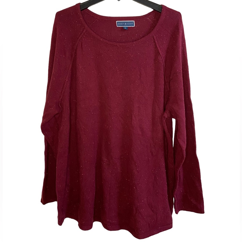 Karen Scott Cotton Blend Ribbed Curved Hem Long Sleeve Sweater 2X Pre Ow…